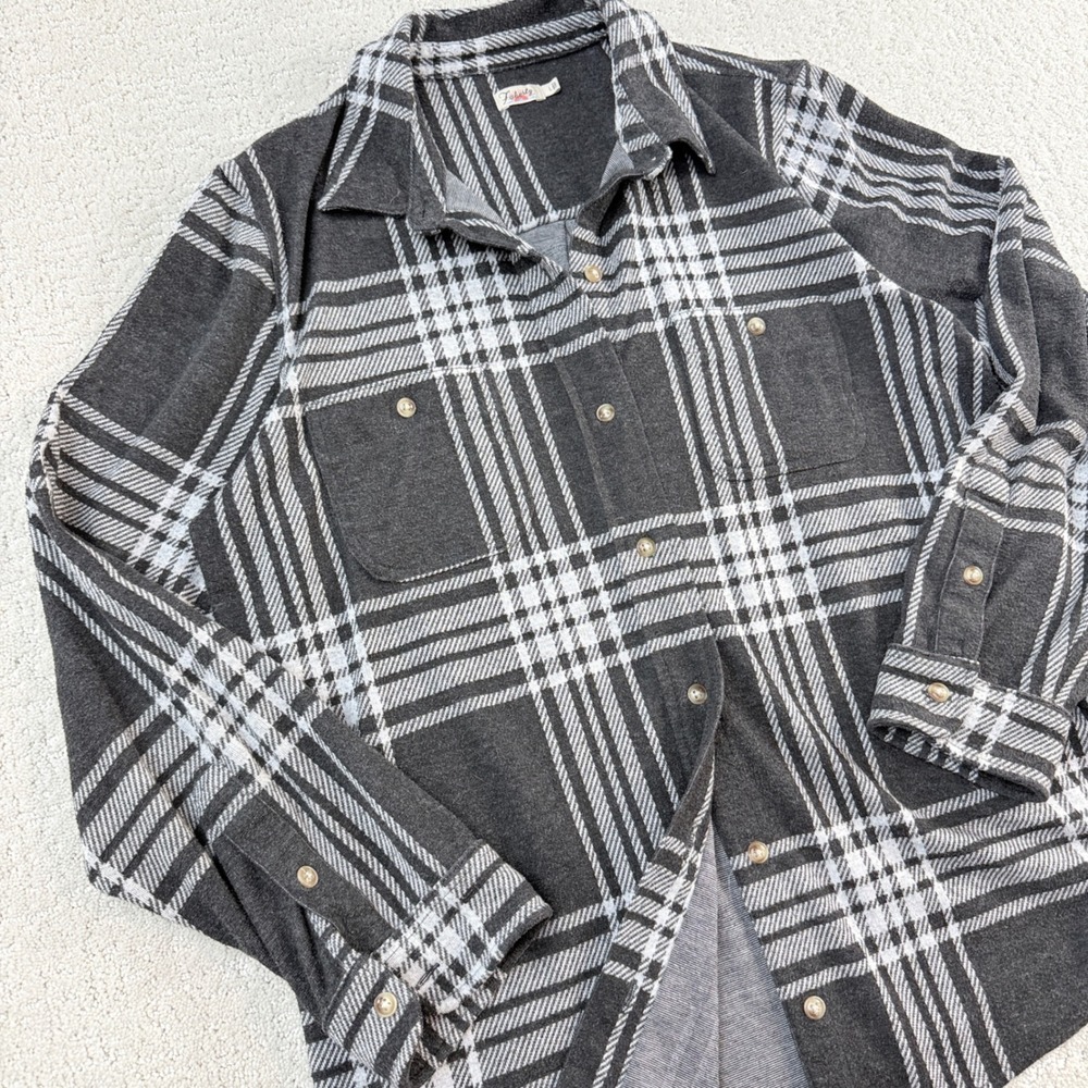 Faherty Legend Sweater Shirt Charcoal Bone Plaid Flannel WKH2216-CLB Womens L - Picture 3 of 11
